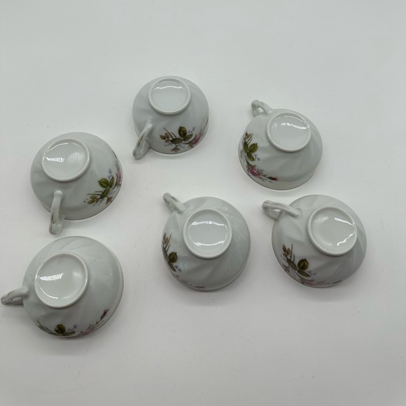 Vintage Green China Japan GRJ1 5 Tea Cups Mugs Pink Flowers Floral - Picture 4 of 5